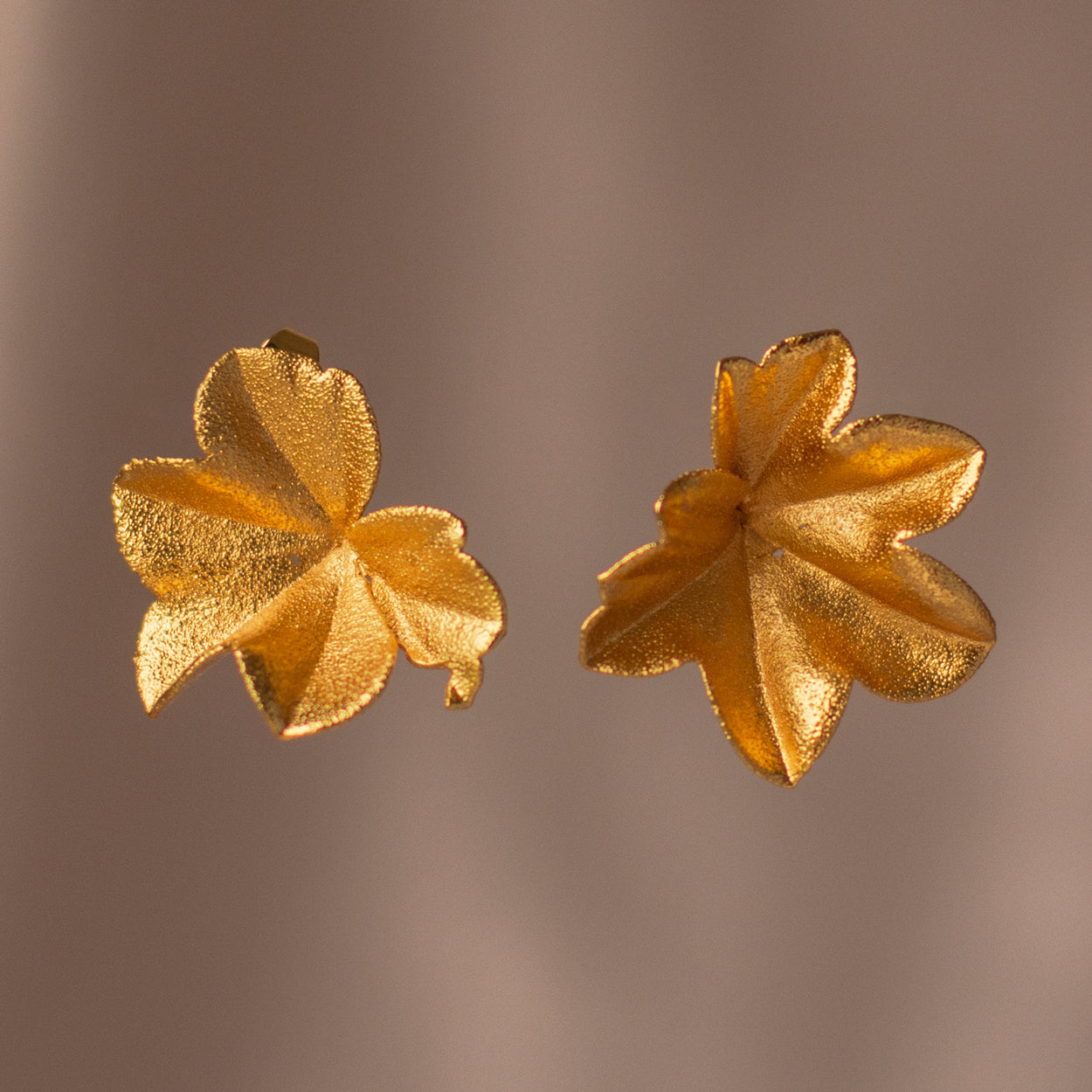 Ivy Stud Earrings in bronze with 24k gold plating, featuring the intricate details of ivy leaves.