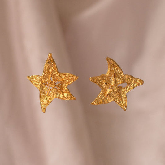 Starfruit Slice Stud Earrings featuring natural starfruit shape and 24k gold plating.