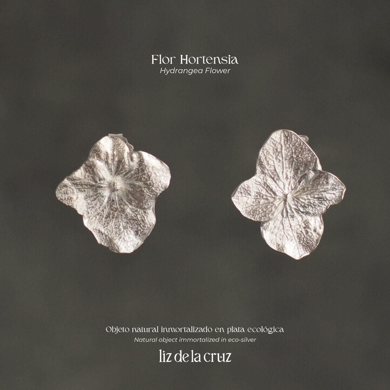 Unique Eco-Friendly Silver Hydrangea Stud Earrings, capturing the delicate beauty and intricate story of each hydrangea