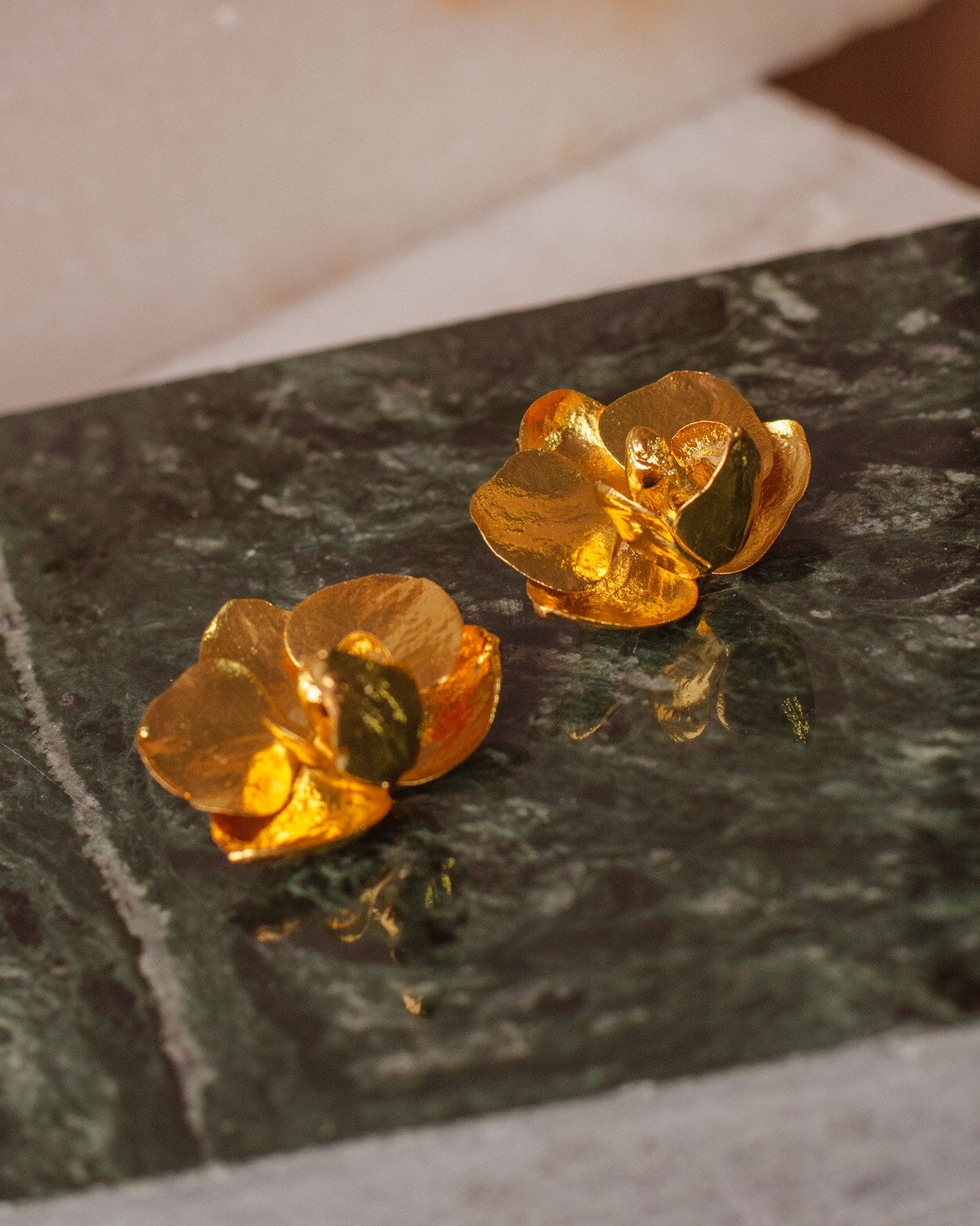 Elegant Phalaenopsis Baby Orchid Stud Earrings in 24K Gold Plating, embodying nature's timeless beauty