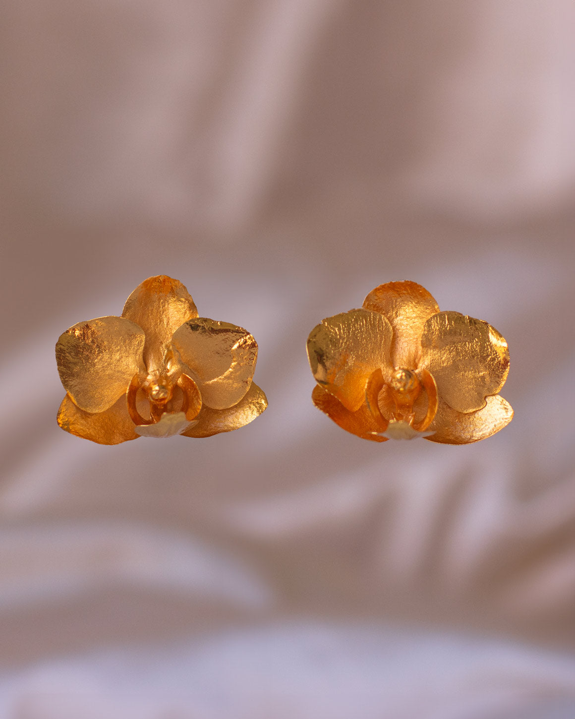 Elegant Phalaenopsis Baby Orchid Stud Earrings in 24K Gold Plating, embodying nature's timeless beauty