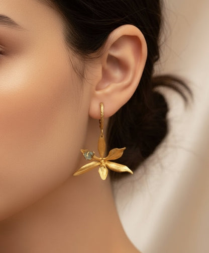 Aretes Candonga Orquidea Prosthechea Fragans Esmeralda