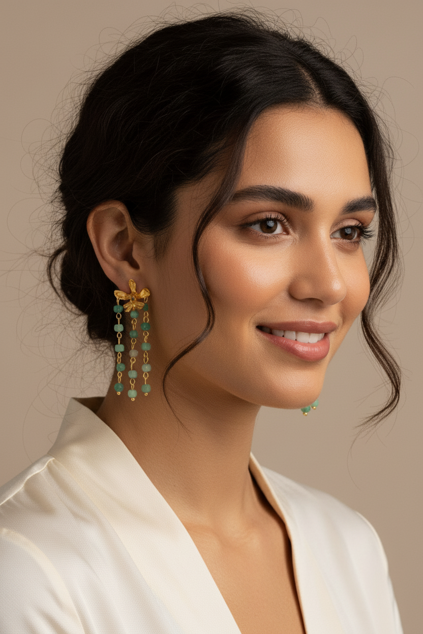 Pendientes Orquidea Capricornu Cascada con Aguamarina