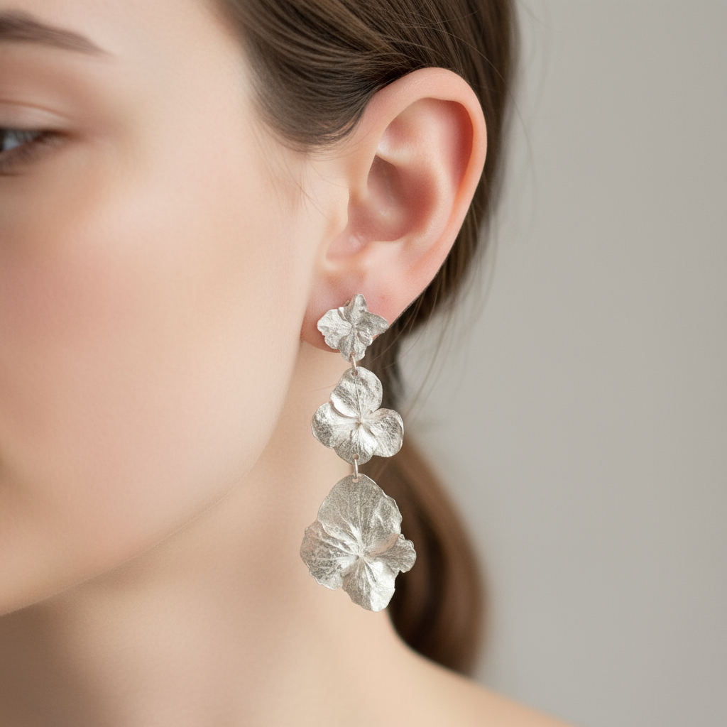 Aretes Tres Hortensias Plata Ecológica
