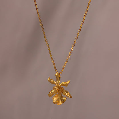 Oncidium Sharry Baby Orchid Necklace with 24k gold plating, featuring a preserved orchid flower