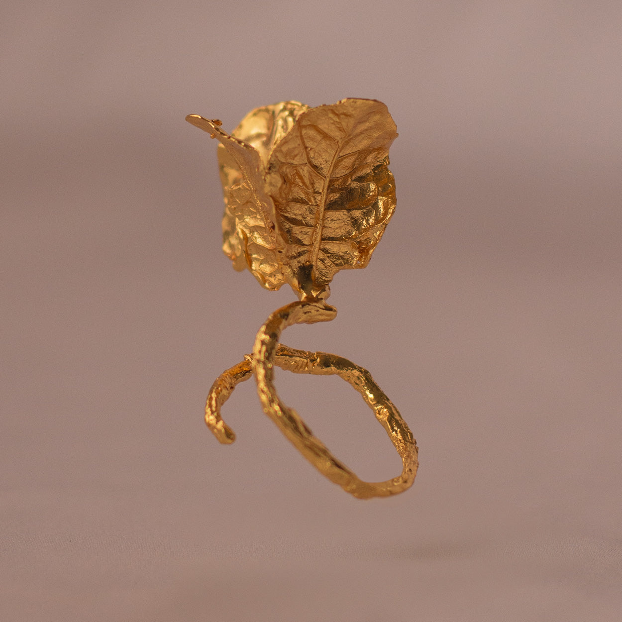 Close-up of Veranera Ring highlighting the intricate bougainvillea and twig details.
