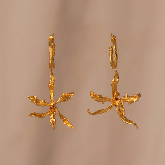 Cyrtochilum Revolutum Orchid Hoop Earrings, handcrafted and gold-plated, capturing the natural beauty of Andean orchids