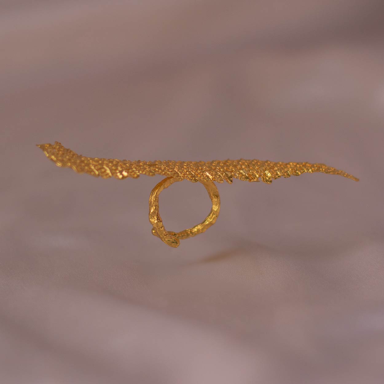 Handcrafted Large Fern Leaf Ring, 24k gold-plated bronze, inspired by the beauty of lush fern leaves