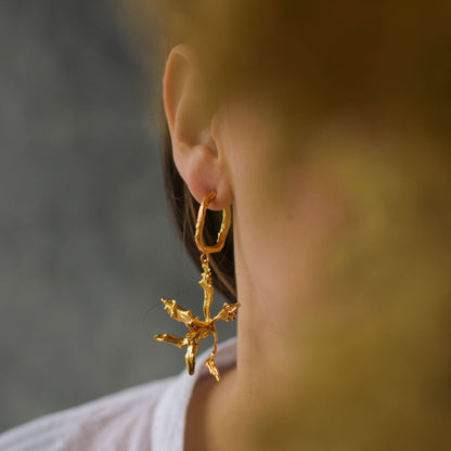 Unique Cyrtochilum Revolutum orchid earrings, gold-plated hoops perfect for adding a touch of exotic nature to any outfit