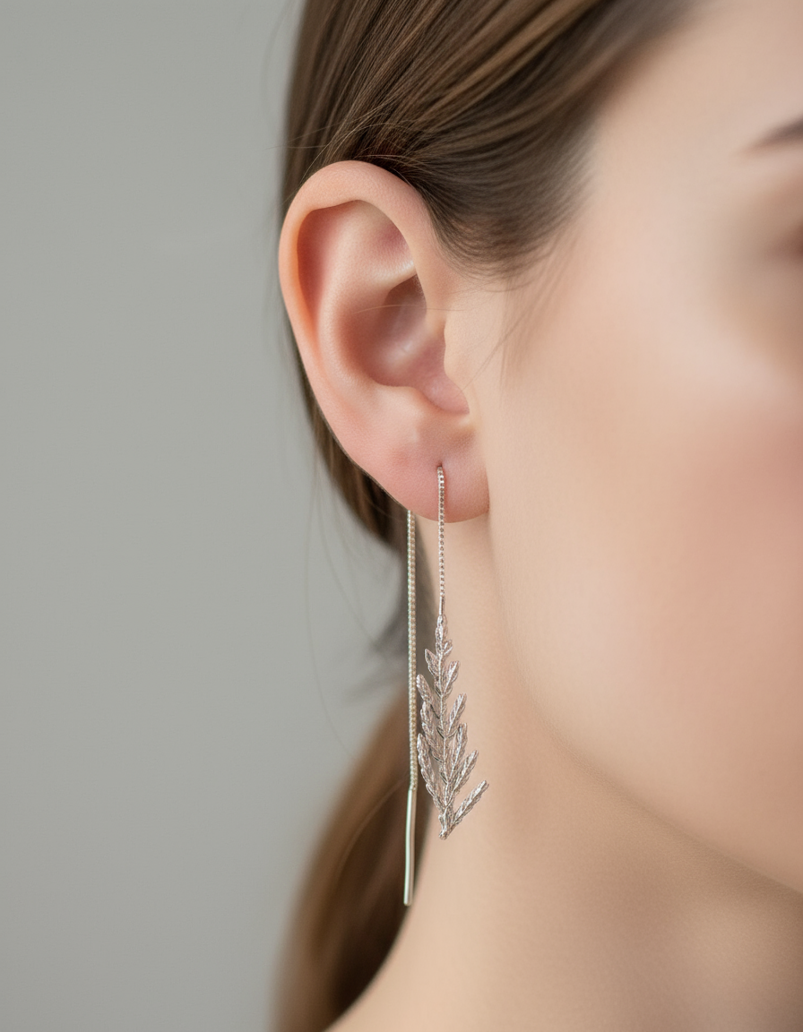 Aretes Cadena Hoja Plata