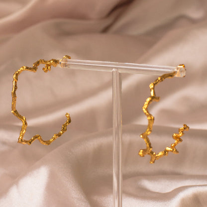 Aretes Candongas Arracadas Aros en ramita de palma natural inmortalizada en bronce bañado en oro de 24k