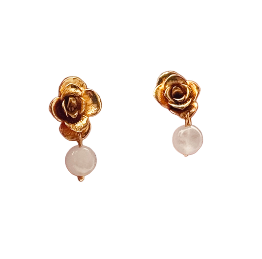 Aretes Topo Flor Suculenta Cuarzo