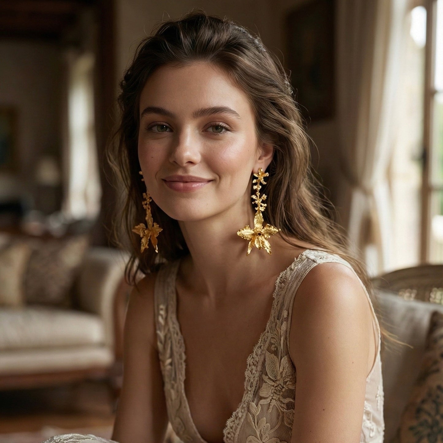 Aretes Orquidea Crispum Oncidium Esmeraldas