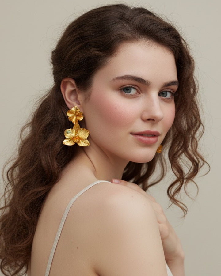 Pendientes Orquídea Phalaenopsis Hoja de Hiedra Esmeralda