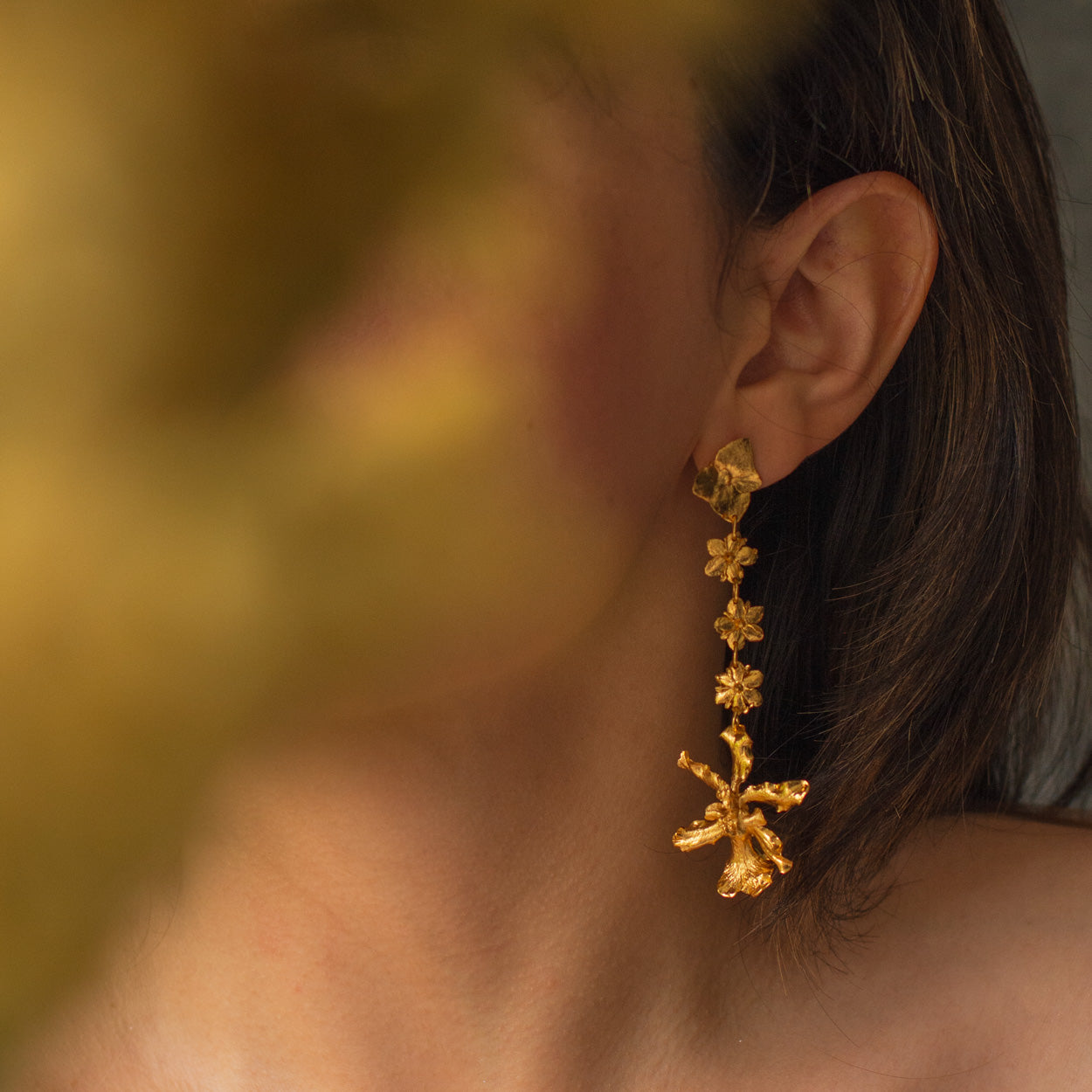 Oncidium Sharry Baby Orchid, Hydrangea, and Elderflower Earrings