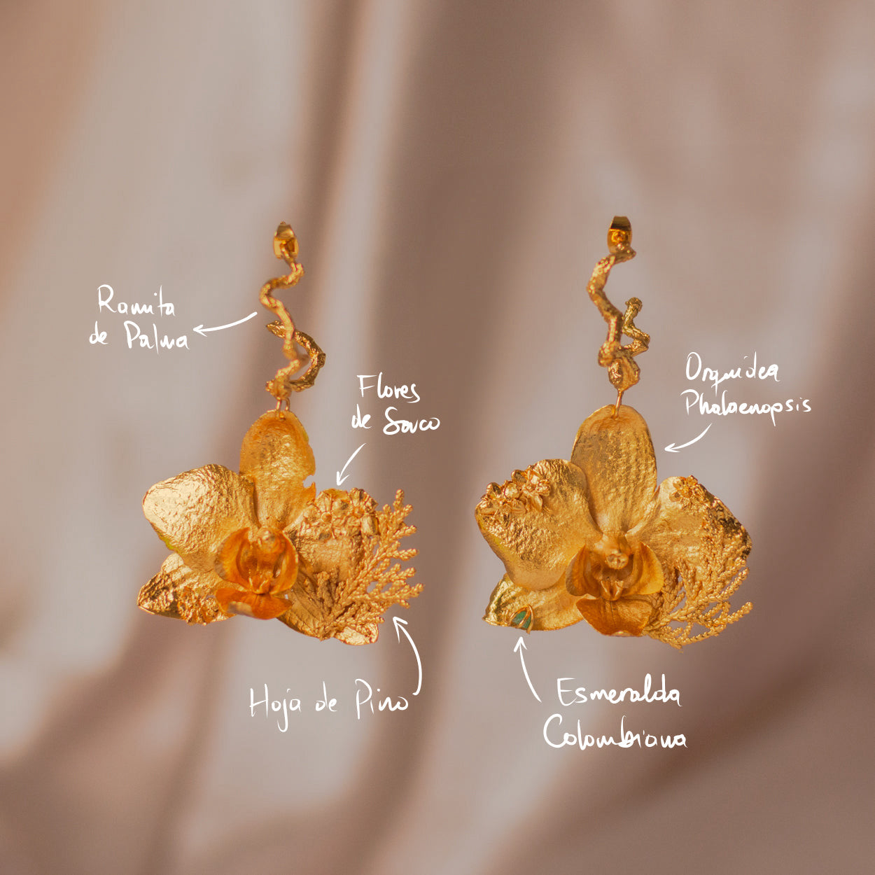 Aretes Candonga Orquidea Phalaenopsis Pino Esmeralda