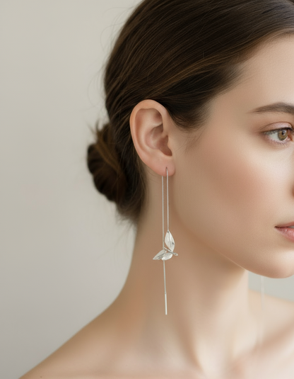 Aretes Cadena Hoja Plata