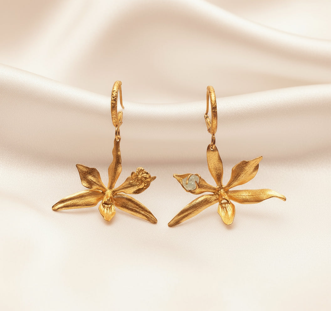 Aretes Candonga Orquidea Prosthechea Fragans Esmeralda