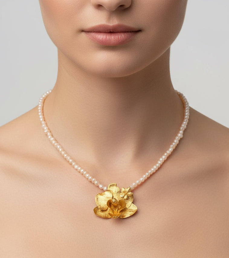 Collar Perlas Orquidea Phalaenopsis