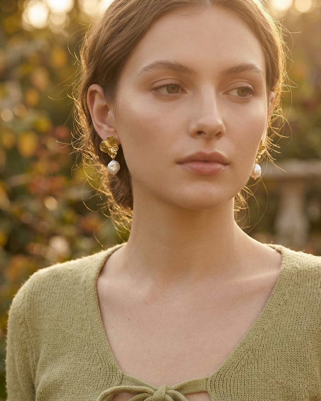 Pendientes de hortensia natural bañada en oro 24k  joyería botánica colombiana Liz de la Cruz