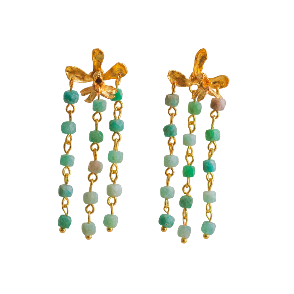 Pendientes Orquidea Capricornu Cascada con Aguamarina