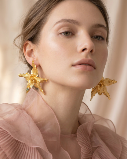 Aretes Orquidea Crispum Sauco Esmeralda