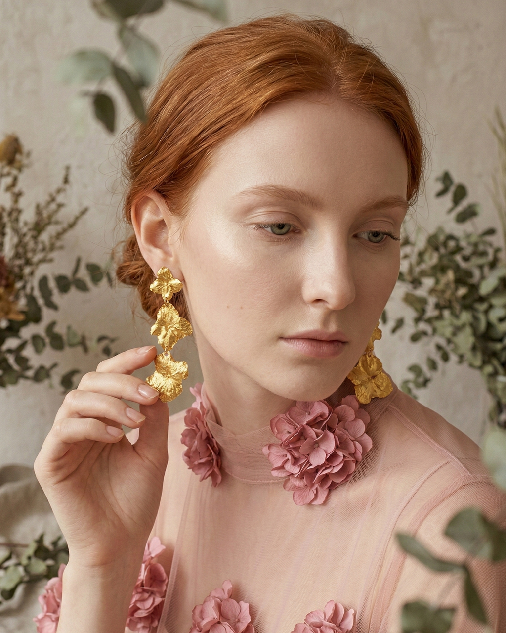 Pendientes Tres Flor Hortensia