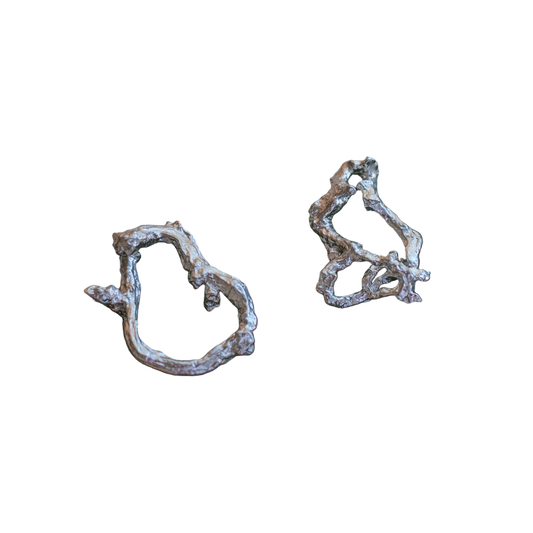 Aretes Topo Ramita Aro Plata Ecológica