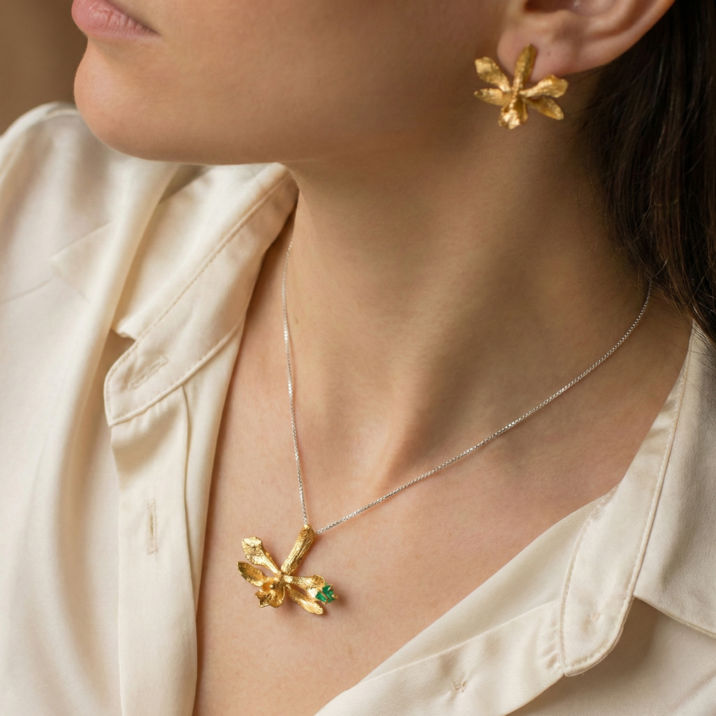 Pendientes boton Orquidea Prosthechea Sceptra