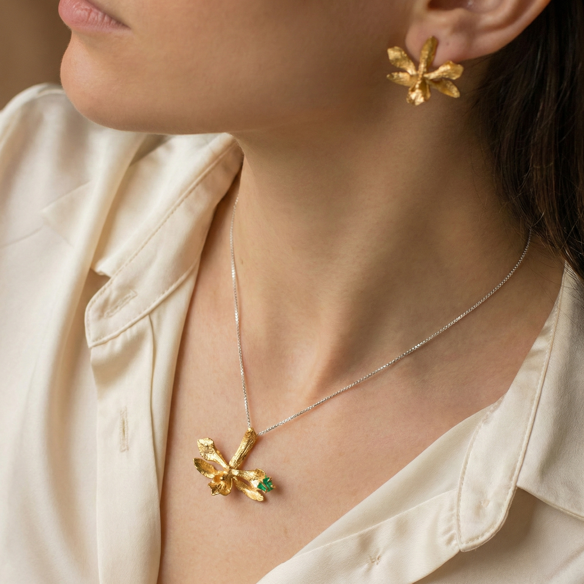 Pendientes boton Orquidea Prosthechea Sceptra