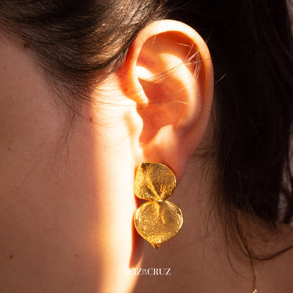 Delicate Eucalyptus Leaf Stud Earrings in 24K gold plating, embodying the freshness and serenity of nature in a sophisticated design