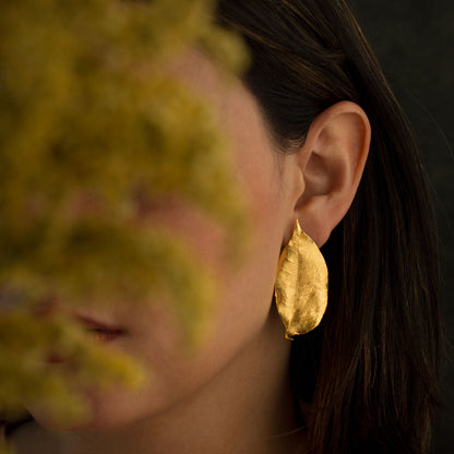 Elegant Cúcuta Leaf Stud Earrings in 24K gold plating, a meaningful accessory that captures the beauty and spirit of Cúcuta