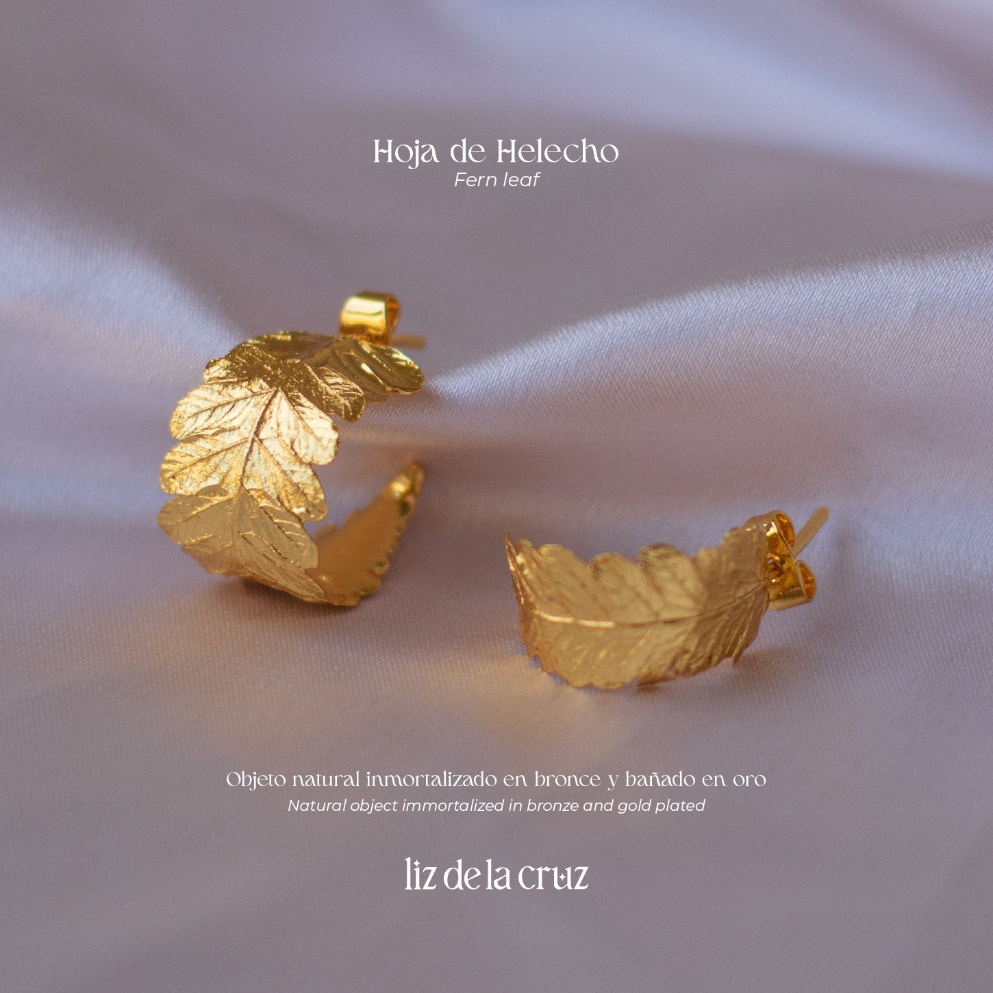 Unique Cinnamon Fern Hoop Earrings, bronze with 24k gold plating, inspired by the beauty of fern leaves