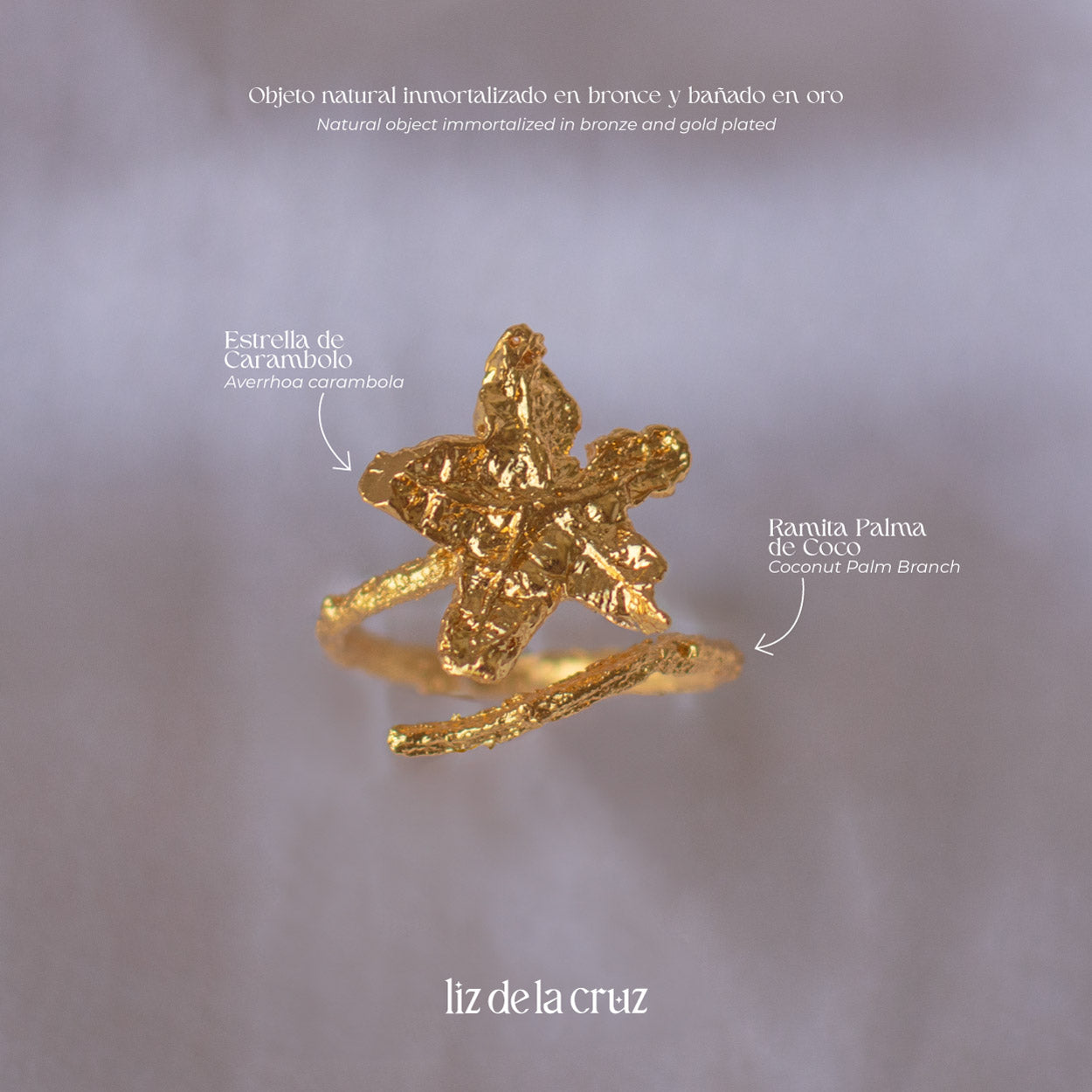 Luxurious Carambolo Star Ring in 24K gold plating, a unique cosmic piece capturing the tropical essence