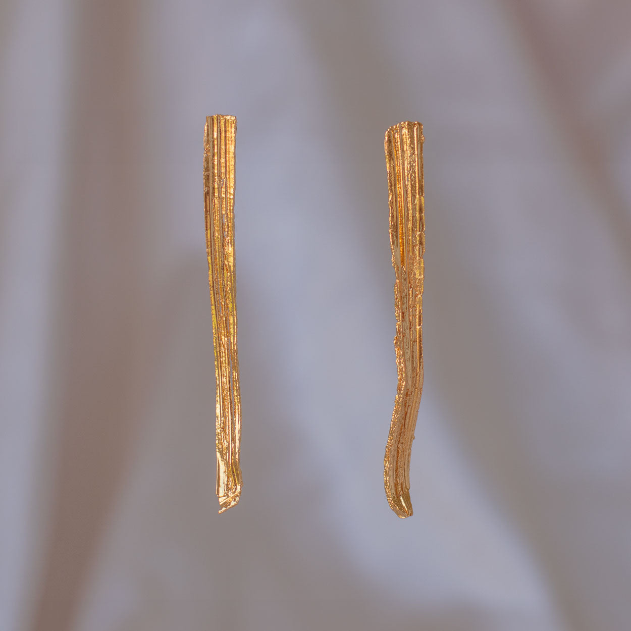 Large Palm Bark Earrings, handcrafted in bronze with 24k gold plating, showcasing the natural beauty of palm bark