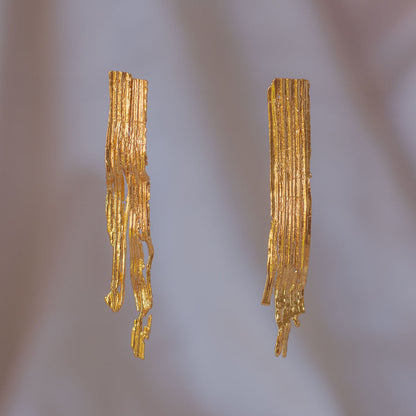 Handcrafted Large Palm Bark Earrings, 24k gold-plated bronze, inspired by the life cycle of palm trees