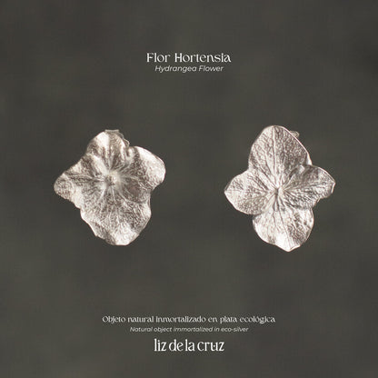 Unique Eco-Friendly Silver Hydrangea Stud Earrings, capturing the delicate beauty and intricate story of each hydrangea