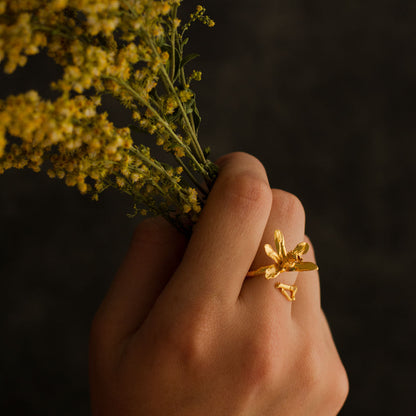 Exquisite Florida Dollar Orchid Ring in 24K gold plating, a unique testament to the beauty and originality of nature