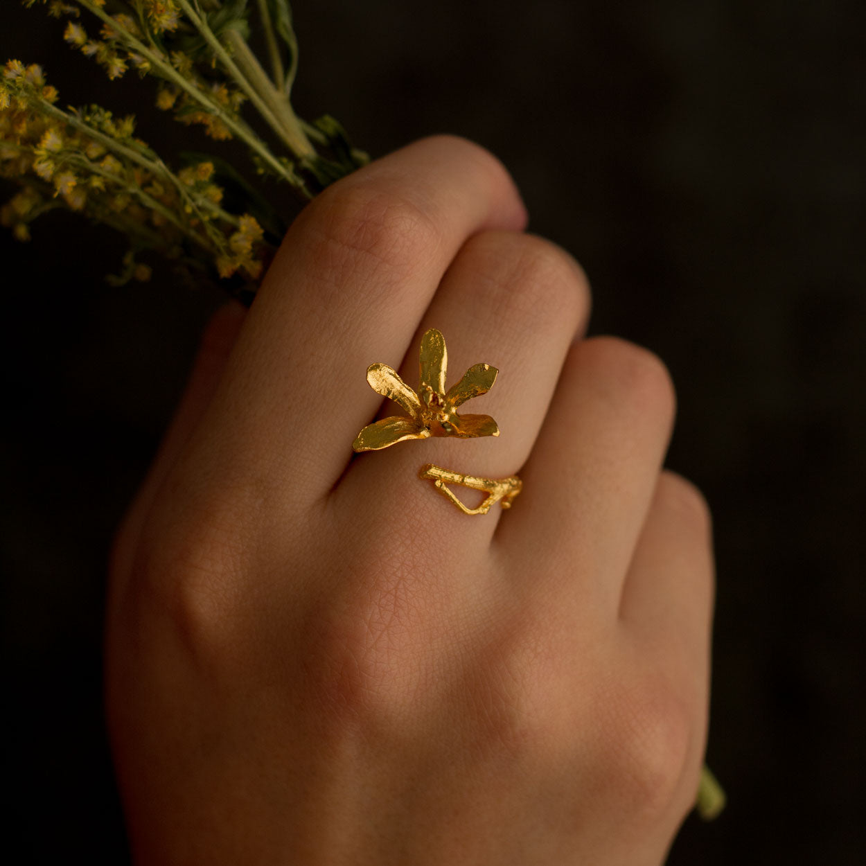 Exquisite Florida Dollar Orchid Ring in 24K gold plating, a unique testament to the beauty and originality of nature