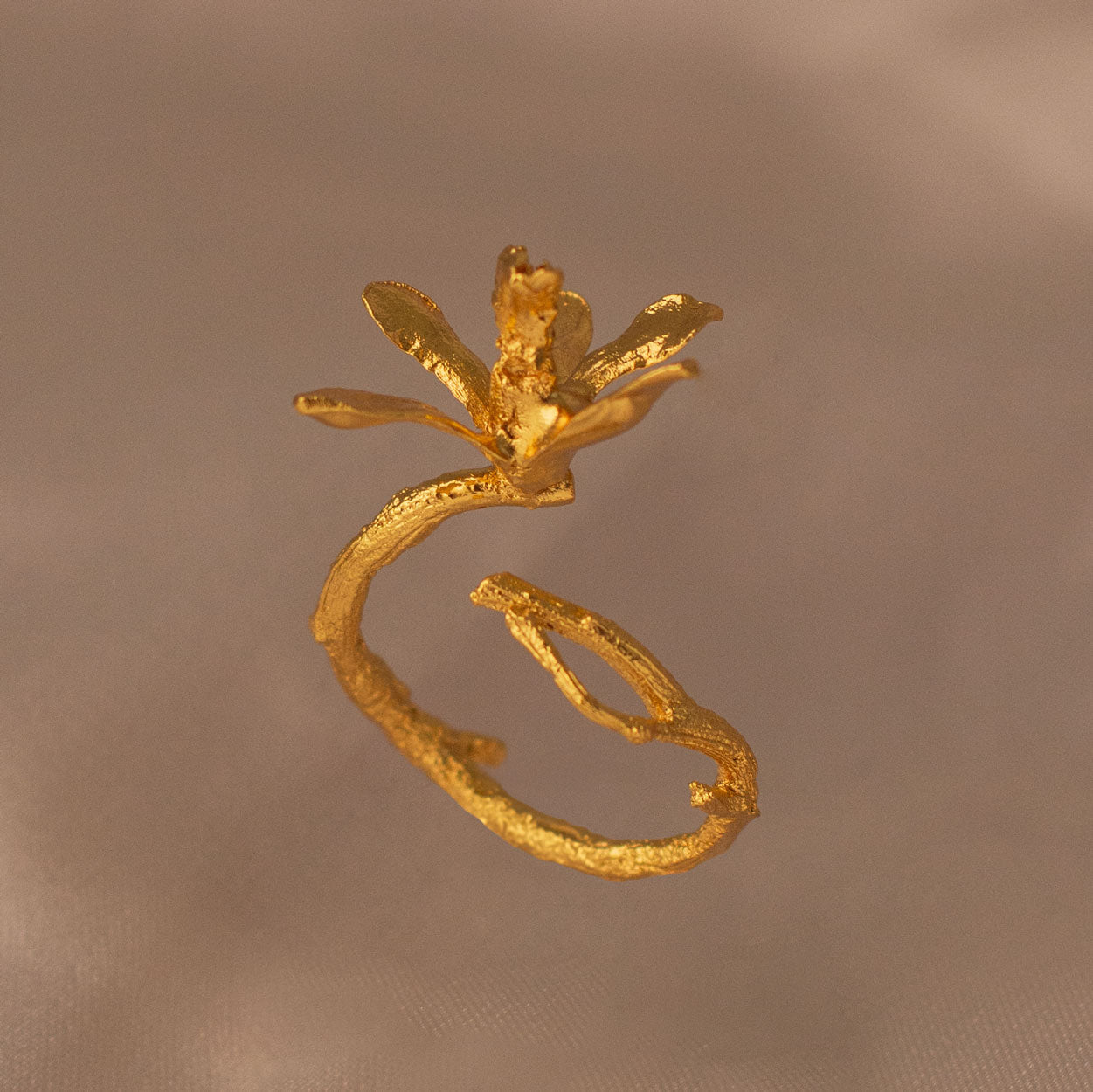 Exquisite Florida Dollar Orchid Ring in 24K gold plating, a unique testament to the beauty and originality of nature