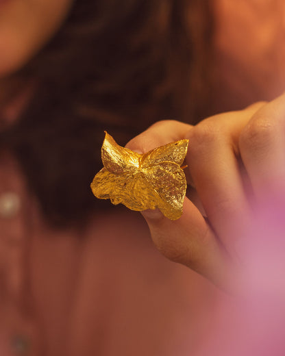 Hydrangea Brooch, handcrafted in bronze with 24k gold plating, featuring natural hydrangea flower designs for a sophisticated, nature-inspired look