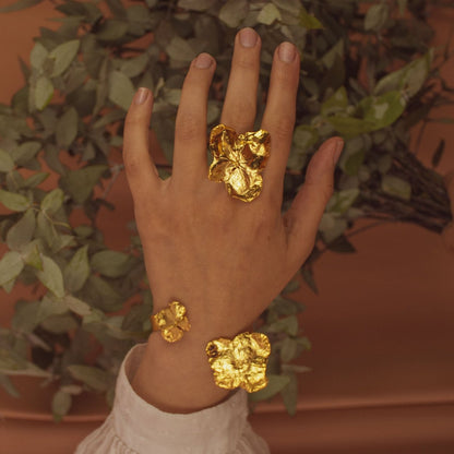 Model wearing Hydrangea Ring, highlighting the unique design and natural elegance.
