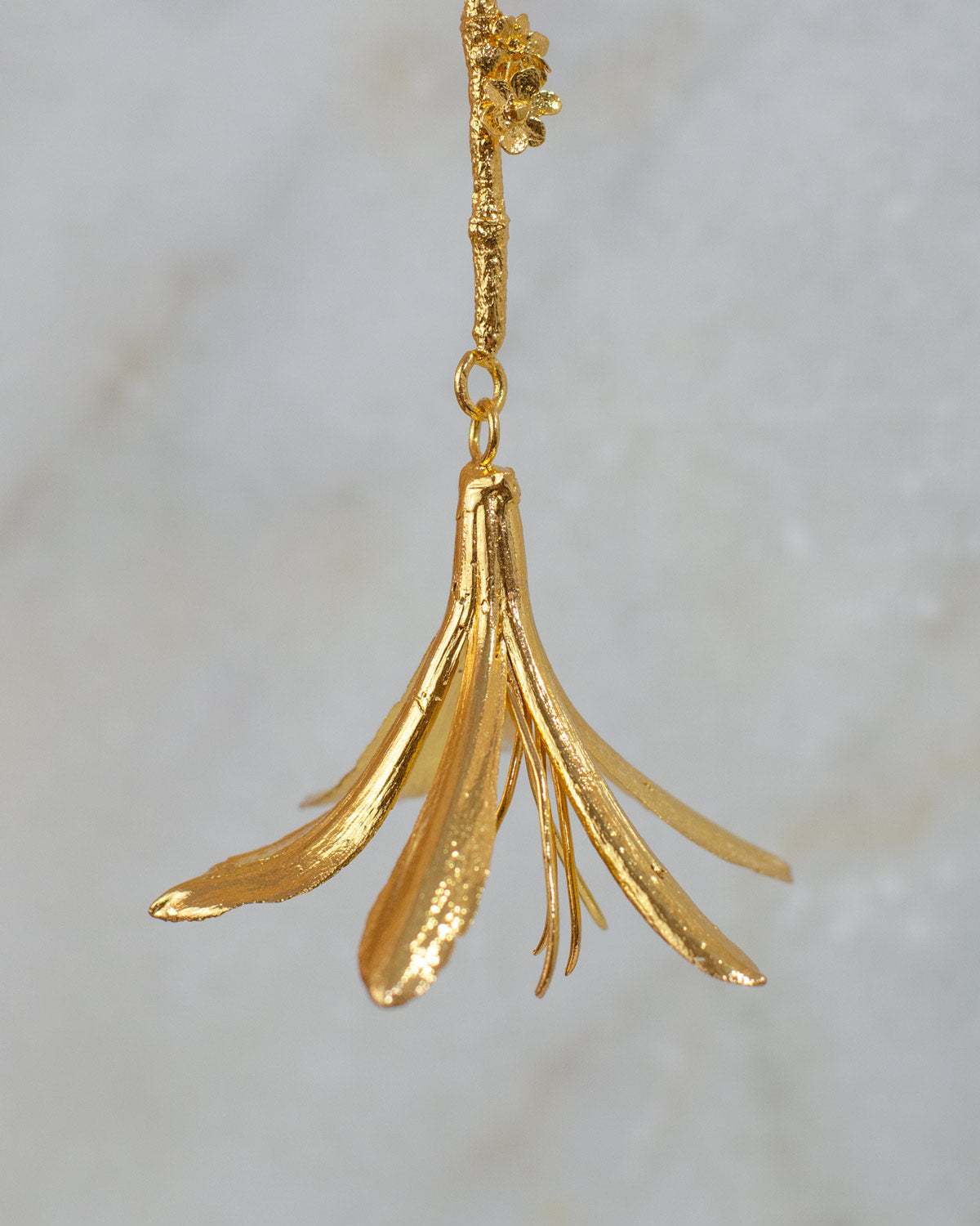 Exquisite Agapanthus Lily & Elderflower Sprig Earrings in 24K gold plating, a unique fusion of wild beauty and timeless elegance