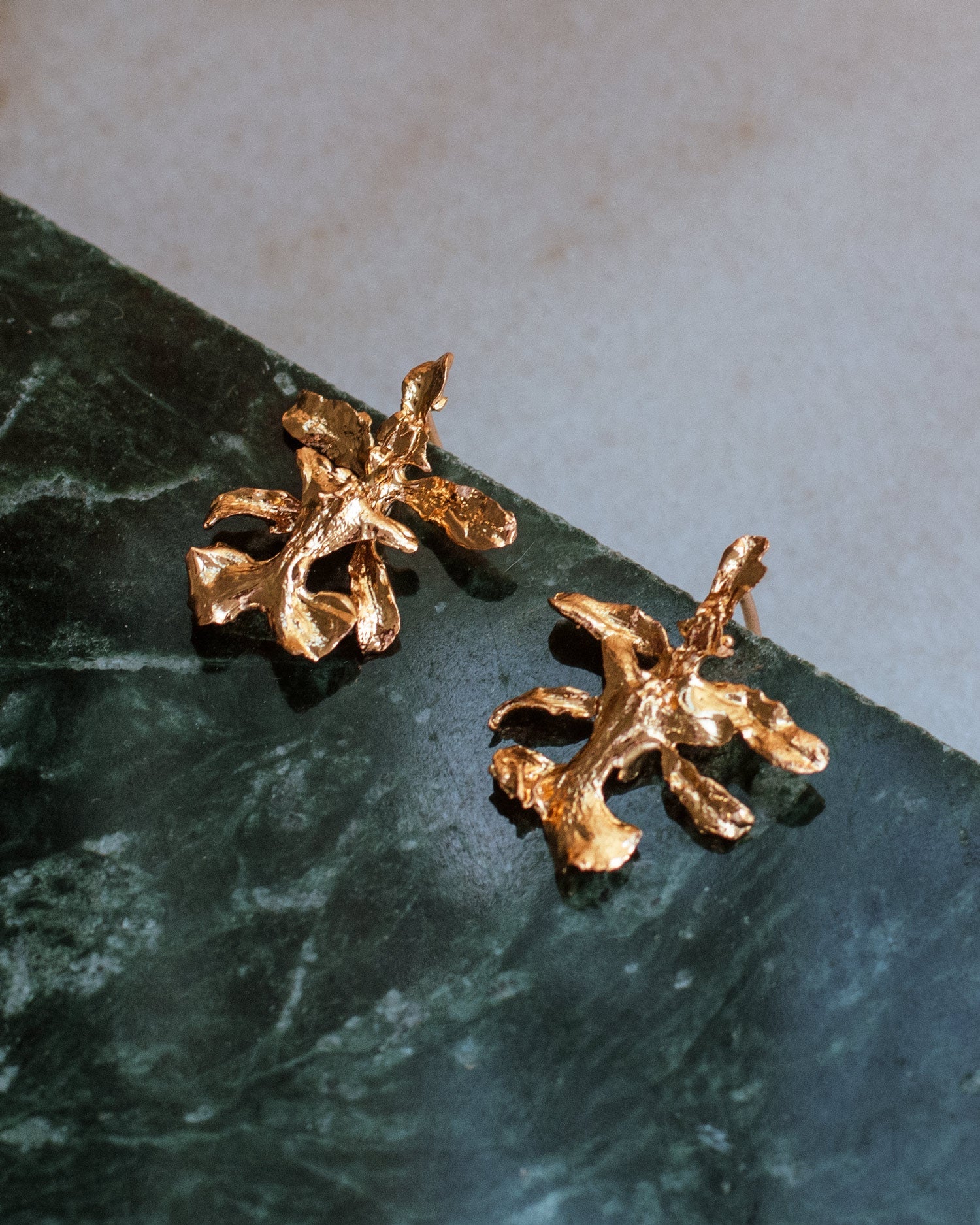 Elegant Oncidium Orchid Stud Earrings plated in 24k gold, showcasing the unique beauty of nature.