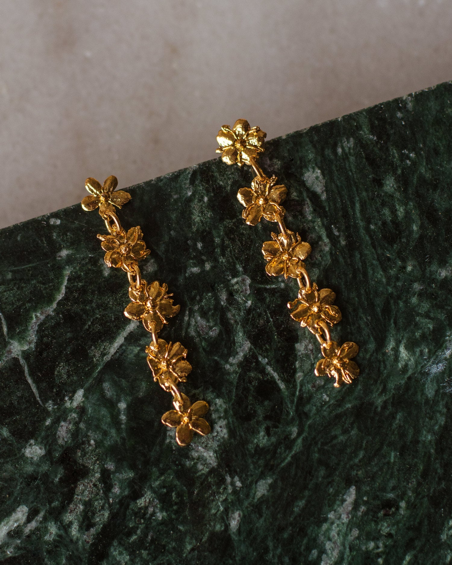 Elegant Five Elderflower Earrings in 24K gold plating, a celebration of natural beauty and delicacy in a timeless design