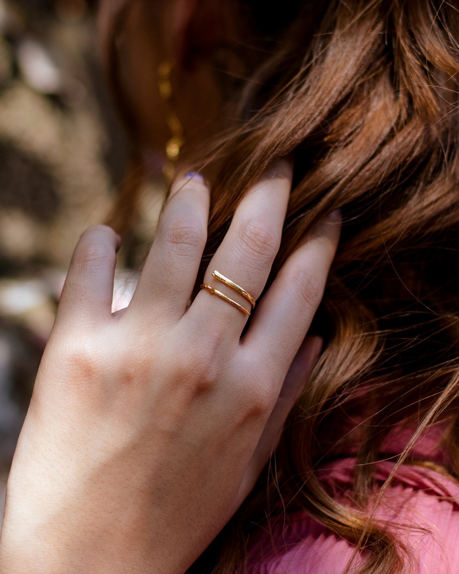 Elegant Twig Ring in 24K gold plating, a unique piece that brings the beauty of nature into artisanal sophistication