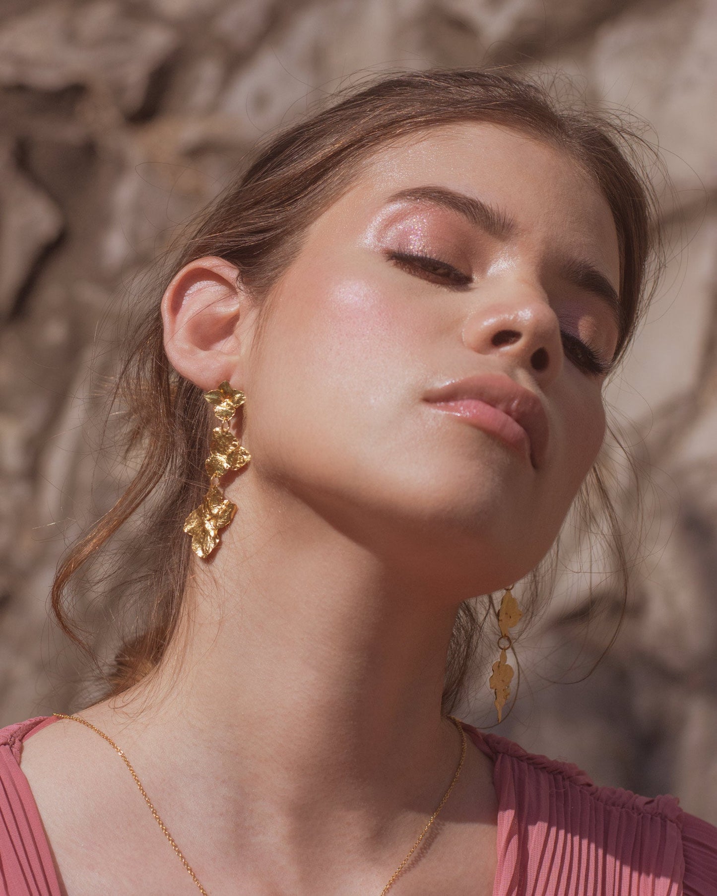 Unique Three Hydrangea Flower Earrings, made from bronze and plated with 24k gold, capturing the ethereal beauty of hydrangeas.