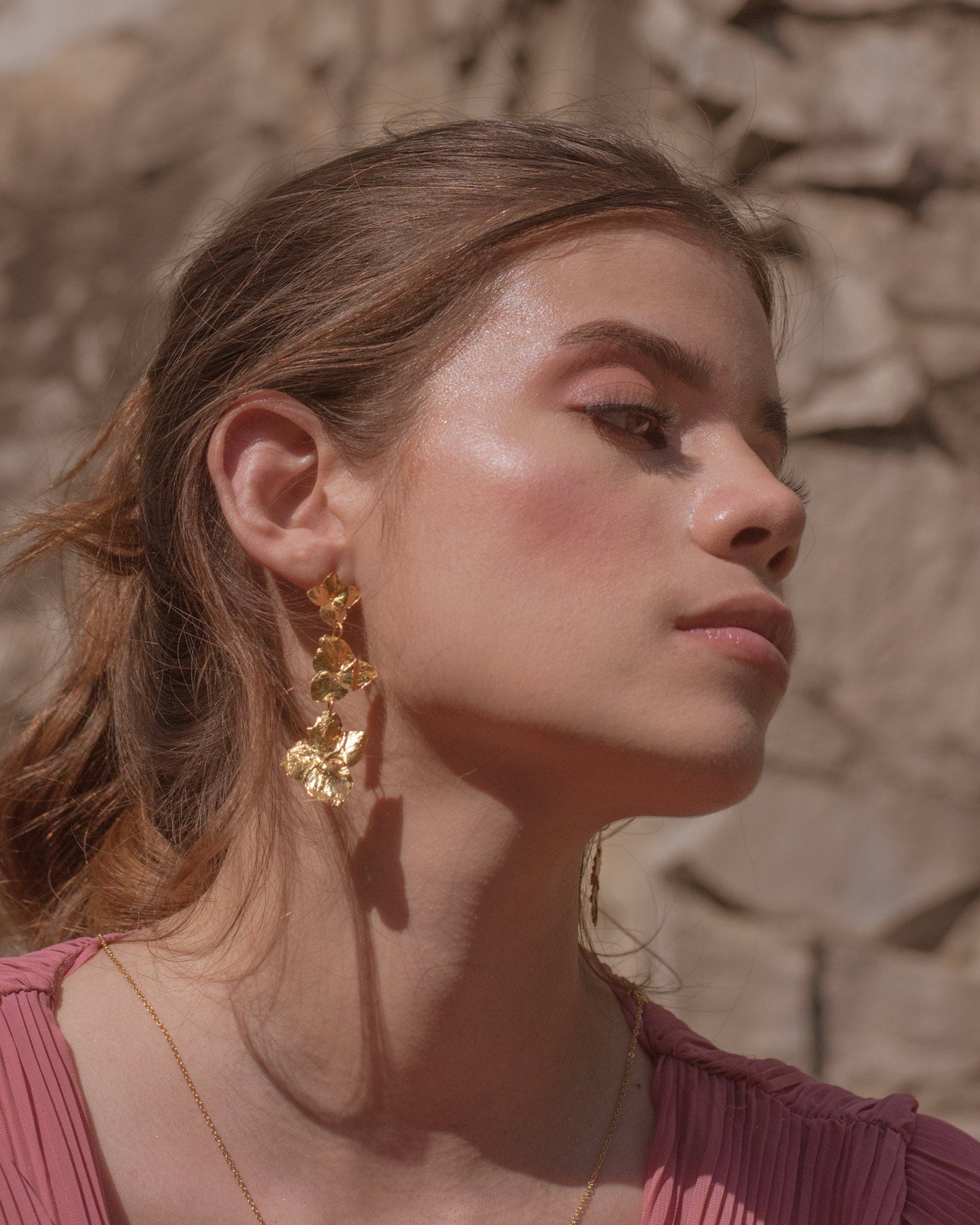 Artisanal Hydrangea Flower Earrings, showcasing the intricate design of three hydrangea flowers, plated with 24k gold for a luxurious finish.