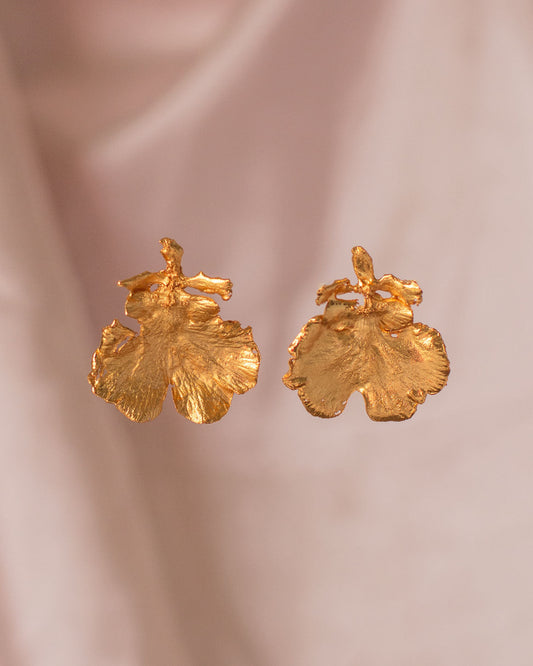 Elegant Dancing Lady Orchid Stud Earrings in 24k Gold Plating, reflecting the unique beauty of nature as art.