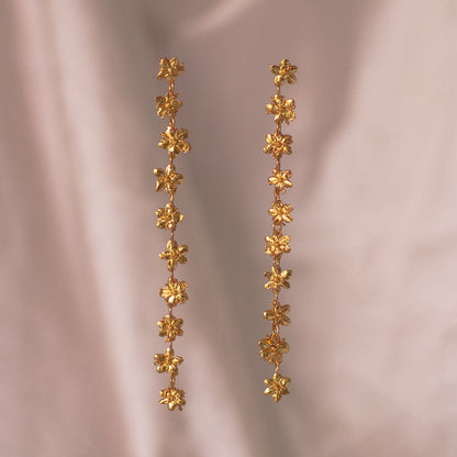 Close-up of Large Elderflower Earrings showcasing the intricate details of the elderflowers preserved in bronze and plated with 24k gold